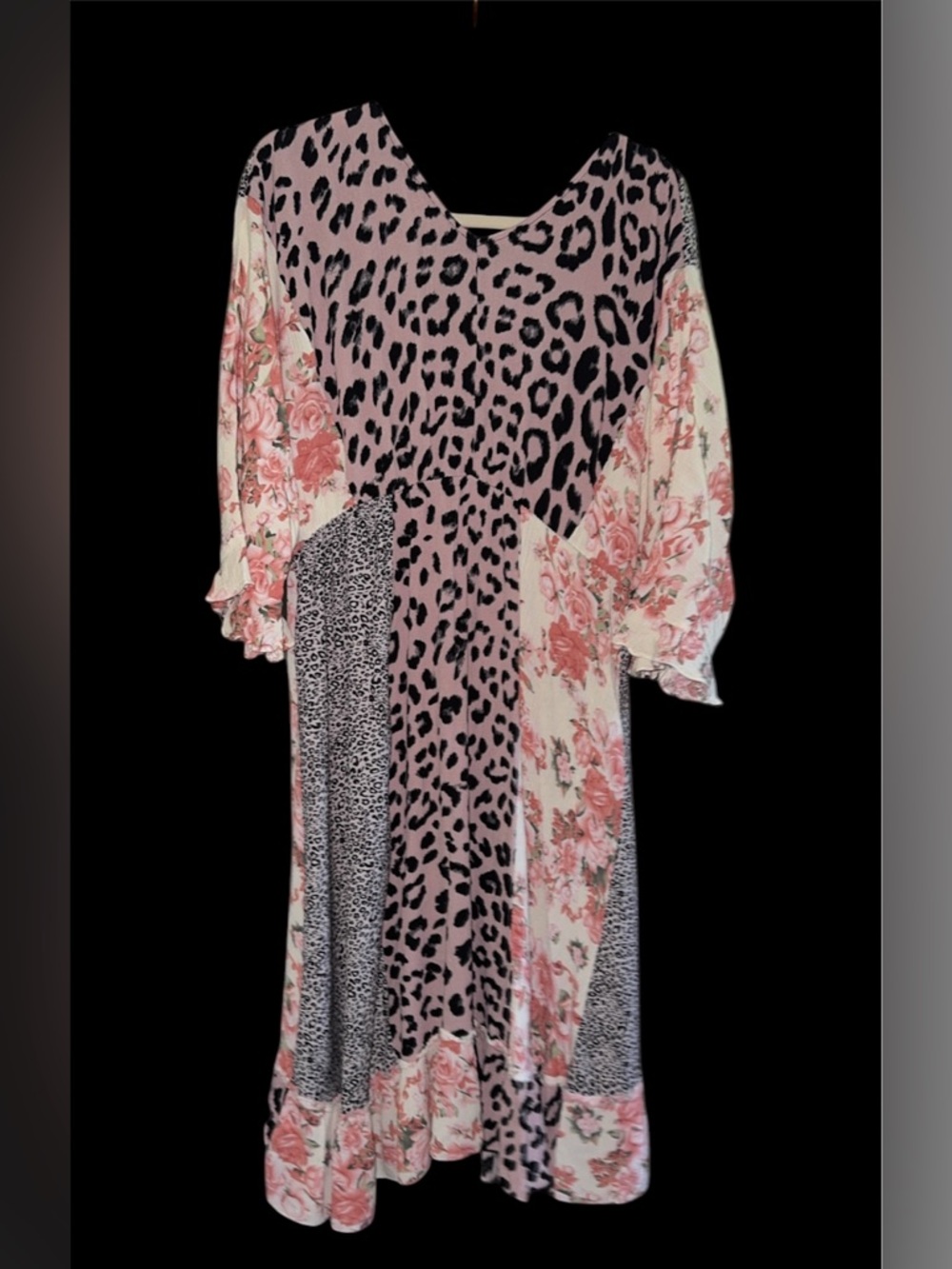 GiGio Plus+ Brand XL Mixed Print Boho Dress Floral & Leopard Flowy Midi - Picture 4 of 8